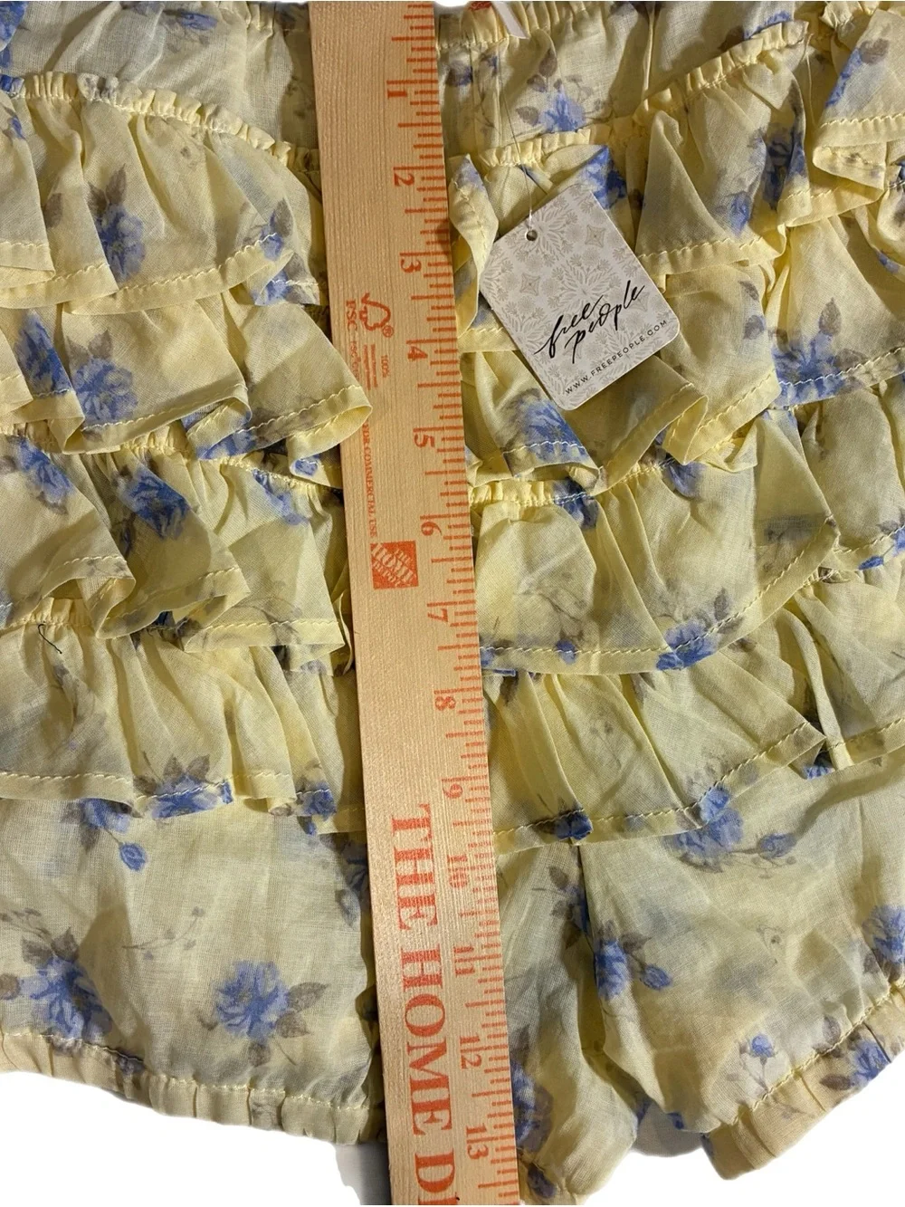 Free People Yellow Floral Ruffle High-Rise Shorts